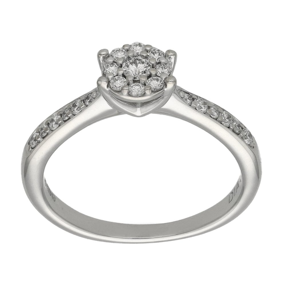 Ladies 9ct White Gold Diamond Cluster Ring - Size I