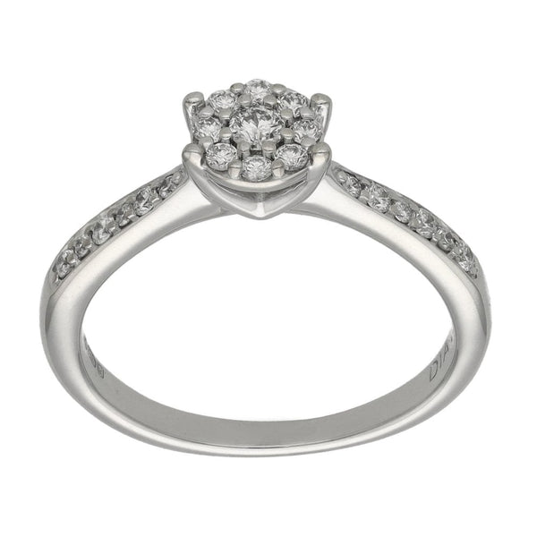 Ladies 9ct White Gold Diamond Cluster Ring - Size I