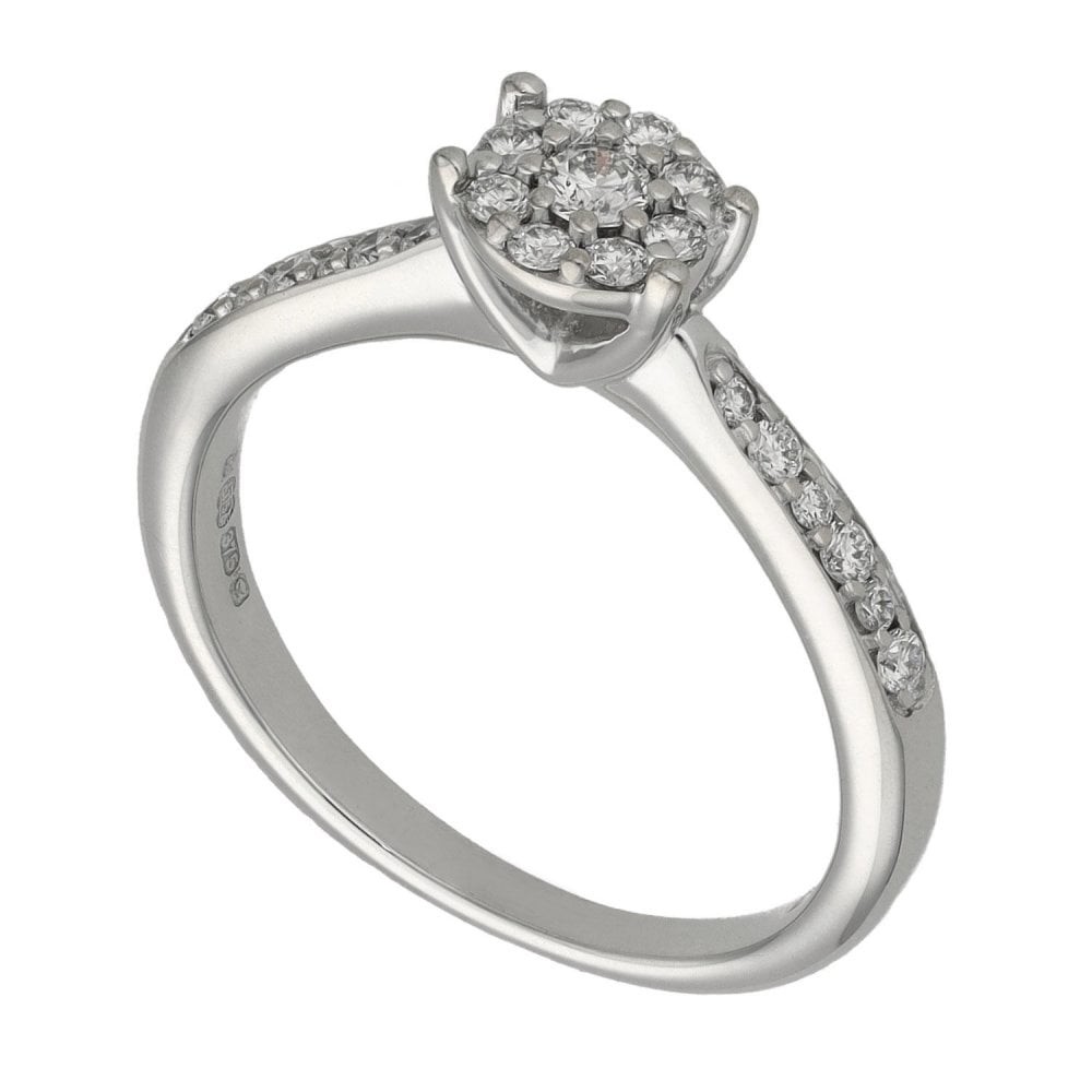 Ladies 9ct White Gold Diamond Cluster Ring - Size I