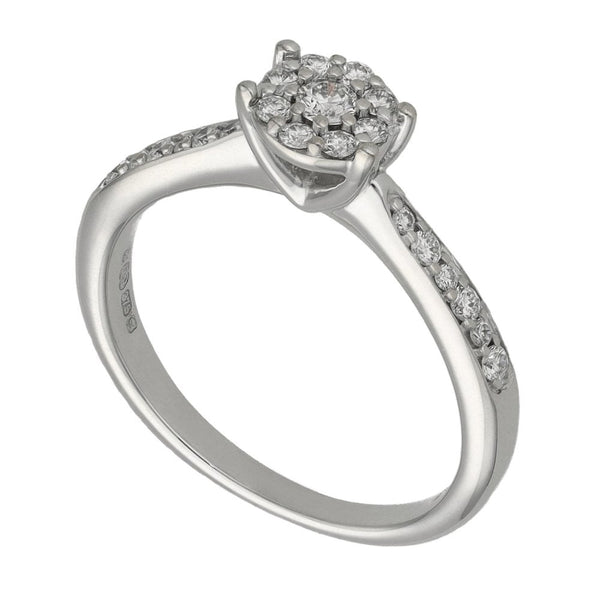 Ladies 9ct White Gold Diamond Cluster Ring - Size I