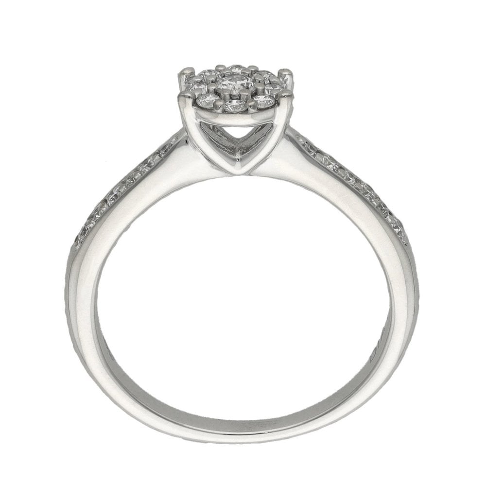 Ladies 9ct White Gold Diamond Cluster Ring - Size I