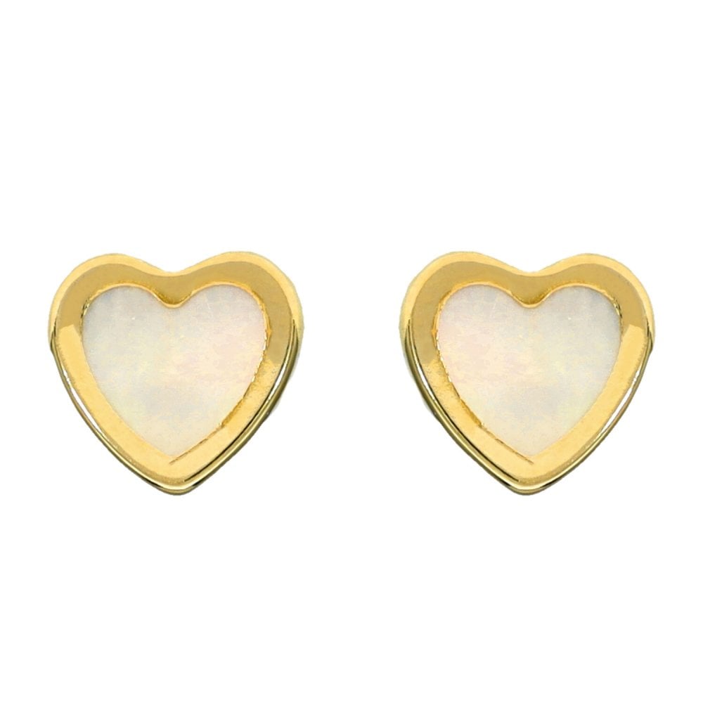 9ct Yellow Gold Mother of Pearl Heart Earrings