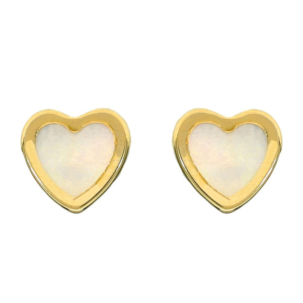 9ct Yellow Gold Mother of Pearl Heart Earrings