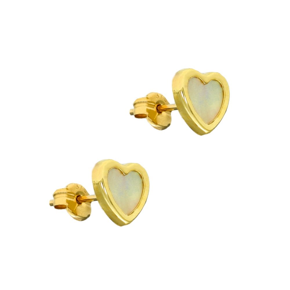 9ct Yellow Gold Mother of Pearl Heart Earrings