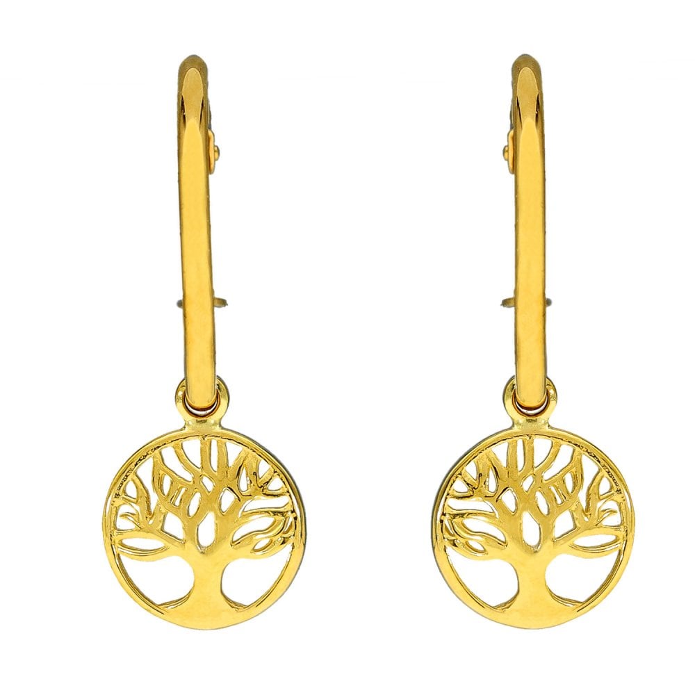9ct Yellow Gold Tree of Life Hoop Earrings