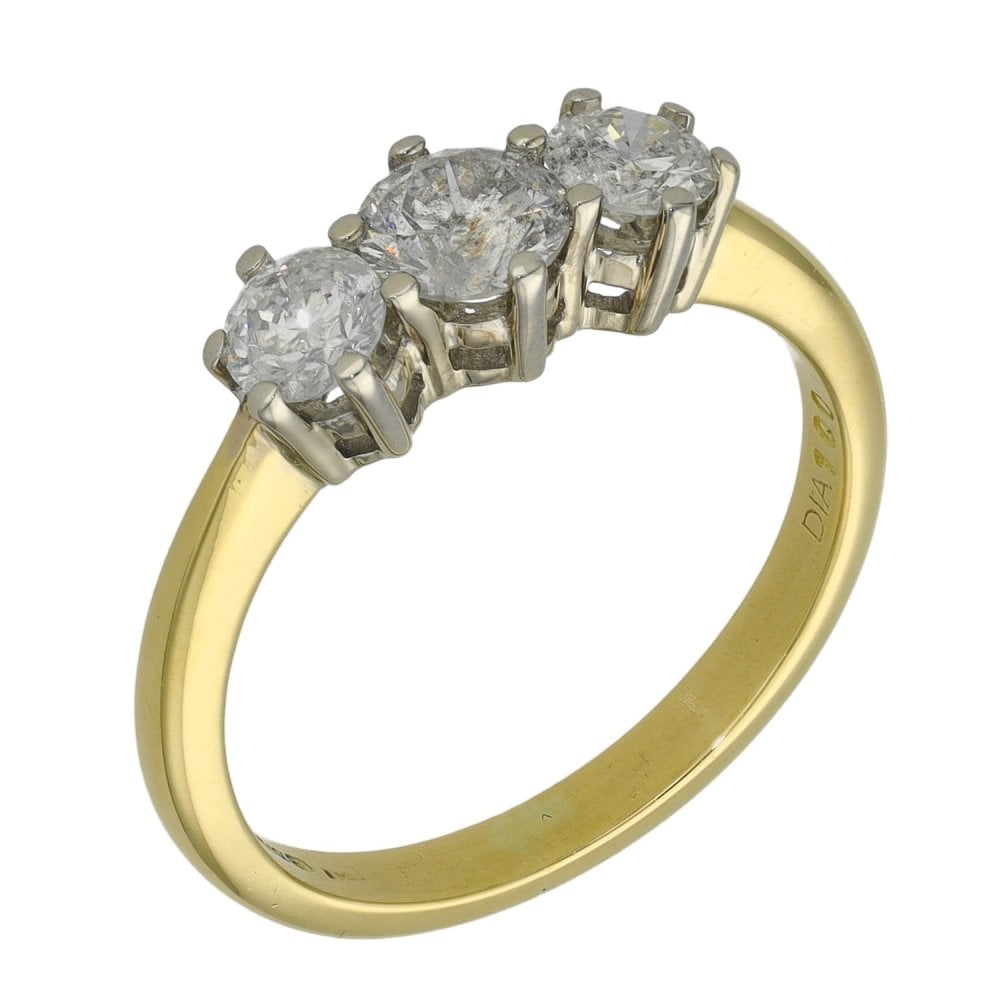 Ladies 18ct Yellow Gold Diamond Trilogy Ring - Size M - 1.00ct