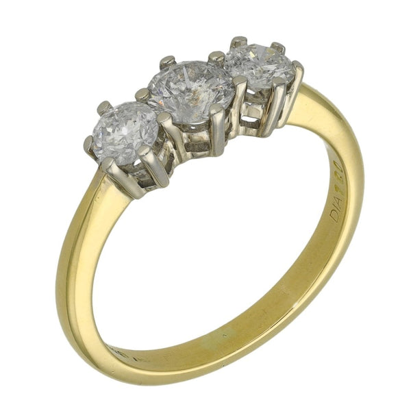 Ladies 18ct Yellow Gold Diamond Trilogy Ring - Size M - 1.00ct