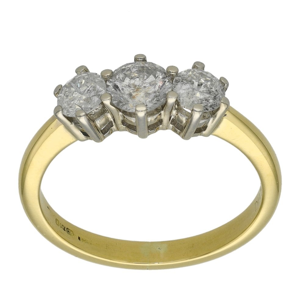 Ladies 18ct Yellow Gold Diamond Trilogy Ring - Size M - 1.00ct