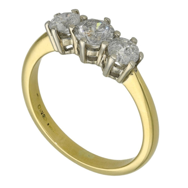 Ladies 18ct Yellow Gold Diamond Trilogy Ring - Size M - 1.00ct