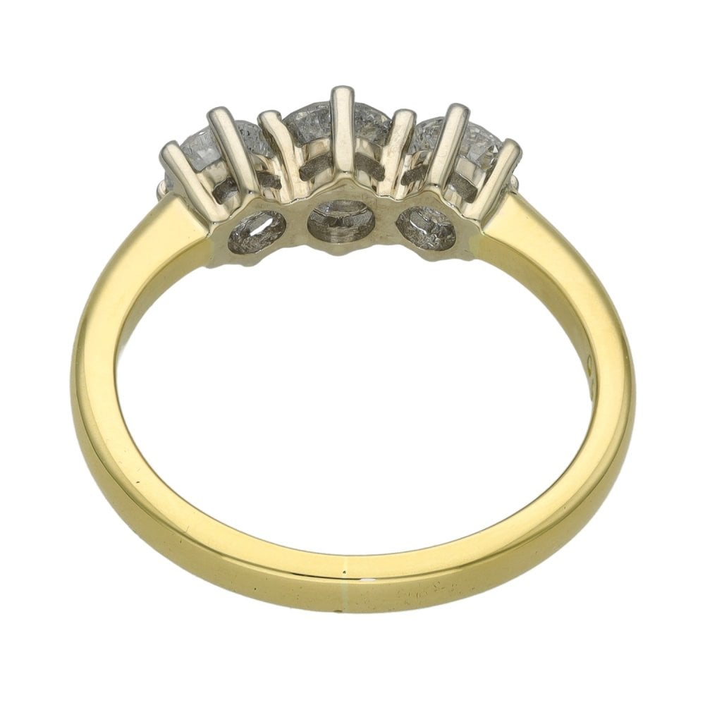 Ladies 18ct Yellow Gold Diamond Trilogy Ring - Size M - 1.00ct