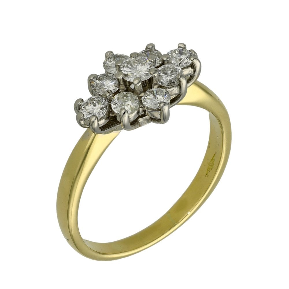 Ladies 18ct Yellow Gold 0.75ct Diamond Cluster Ring - Size N