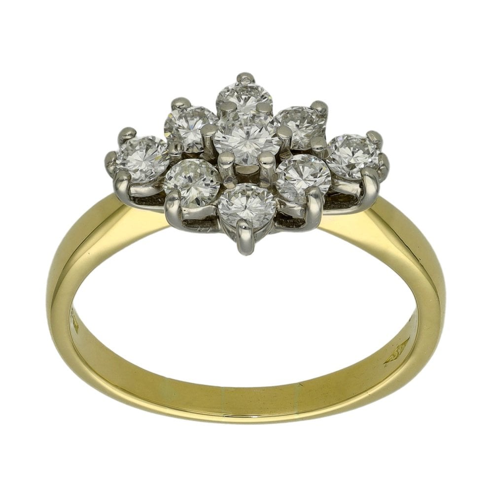Ladies 18ct Yellow Gold 0.75ct Diamond Cluster Ring - Size N
