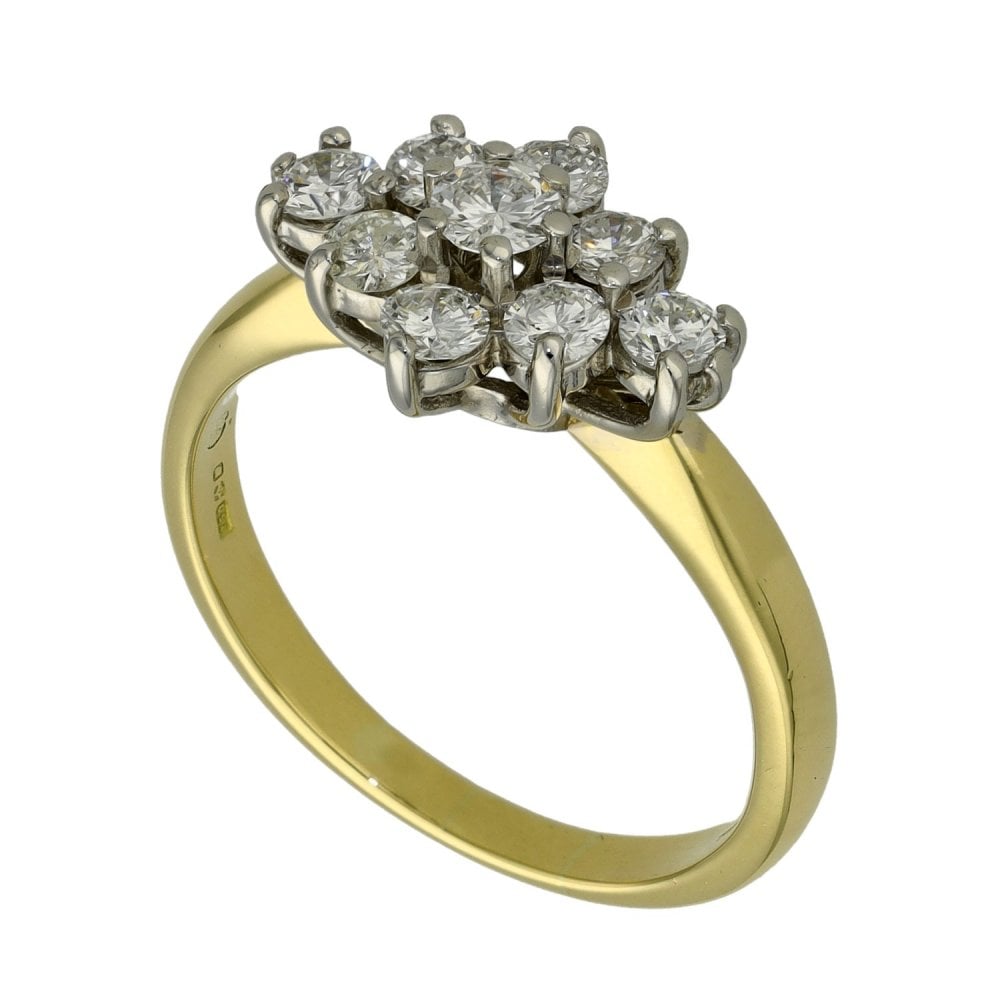 Ladies 18ct Yellow Gold 0.75ct Diamond Cluster Ring - Size N
