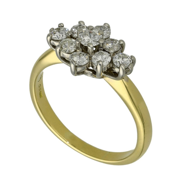 Ladies 18ct Yellow Gold 0.75ct Diamond Cluster Ring - Size N
