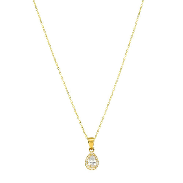 9ct Yellow Gold CZ Pear Drop Pendant & Chain