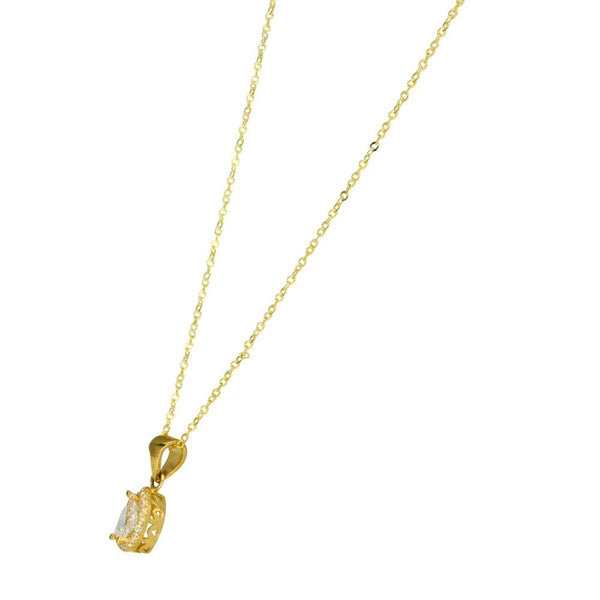 9ct Yellow Gold CZ Pear Drop Pendant & Chain