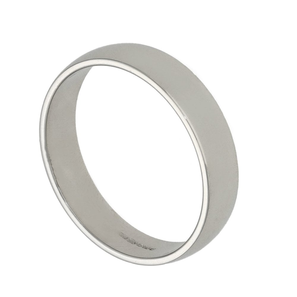 Ladies 9ct White Gold D-Shape Wedding Band - 4mm - Size M
