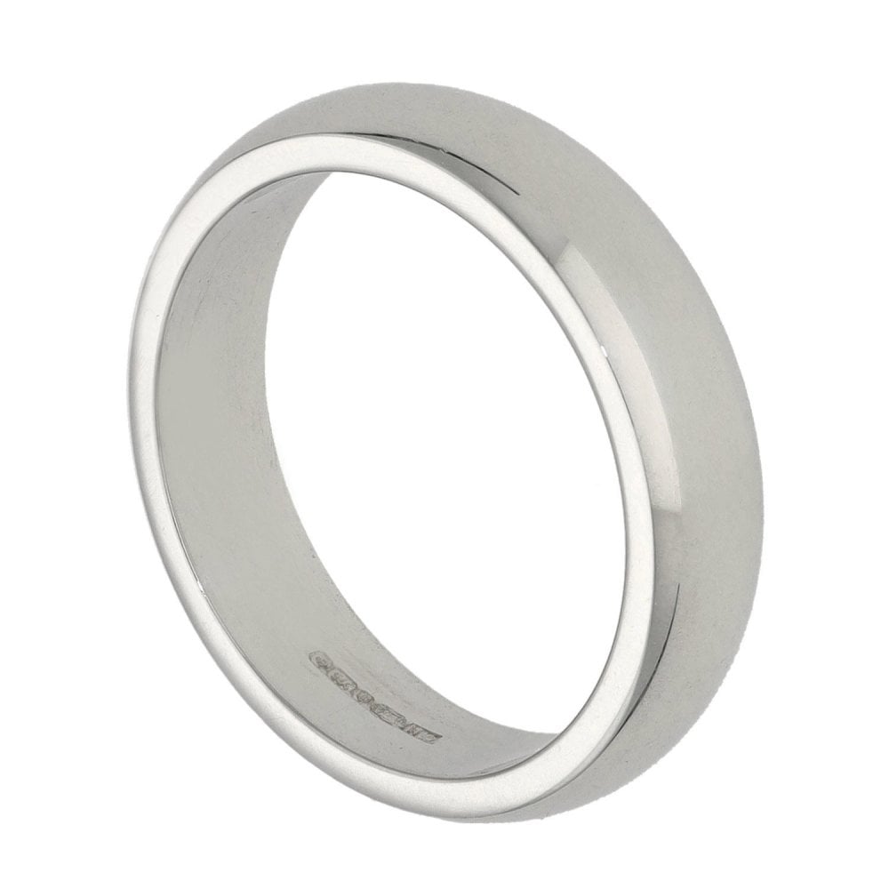 Ladies 9ct White Gold D-Shape Wedding Ring - 4mm - Size I