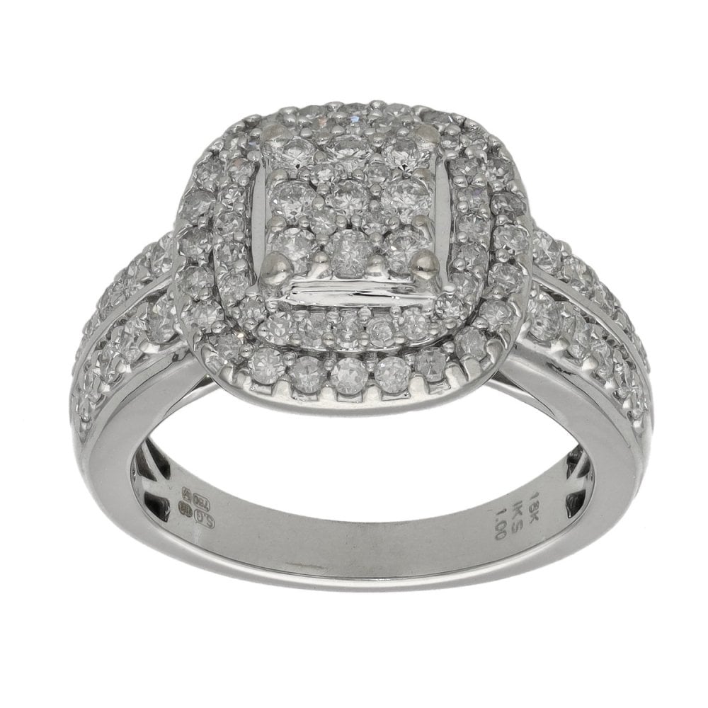 Ladies 18ct White Gold 1.00ct Diamond Cluster Ring