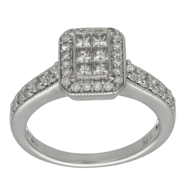 Ladies 9ct White Gold 0.82ct Diamond Cluster Halo Ring - Size M