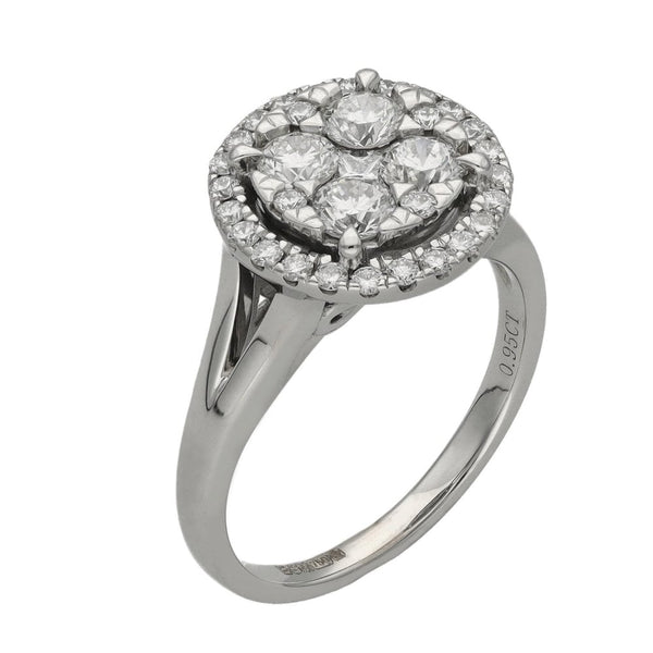 Ladies 18ct White Gold Diamond Cluster Ring - 0.95ct - Size L