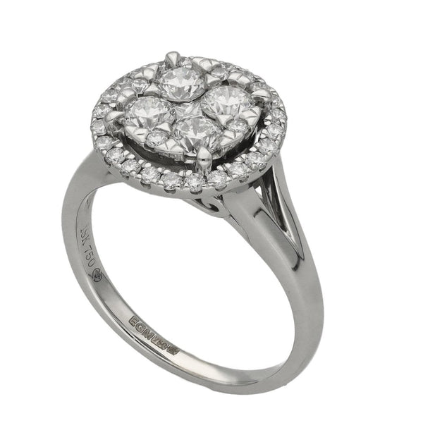 Ladies 18ct White Gold Diamond Cluster Ring - 0.95ct - Size L