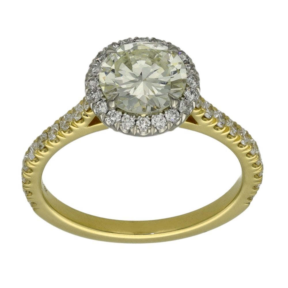 Ladies 18ct Yellow Gold Certified Diamond Halo Ring - VS2