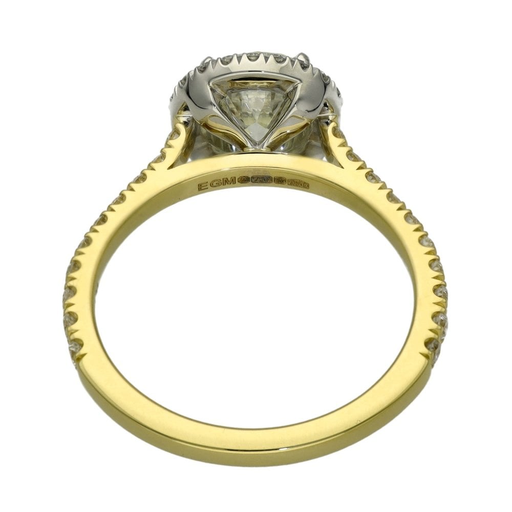 Ladies 18ct Yellow Gold Certified Diamond Halo Ring - VS2