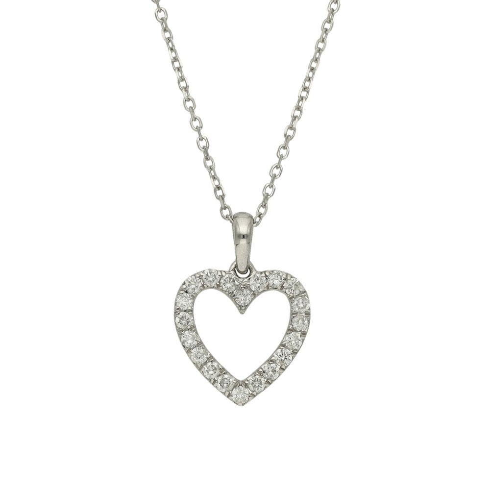 Ladies 18ct White Gold Diamond Heart Pendant & 16" Chain