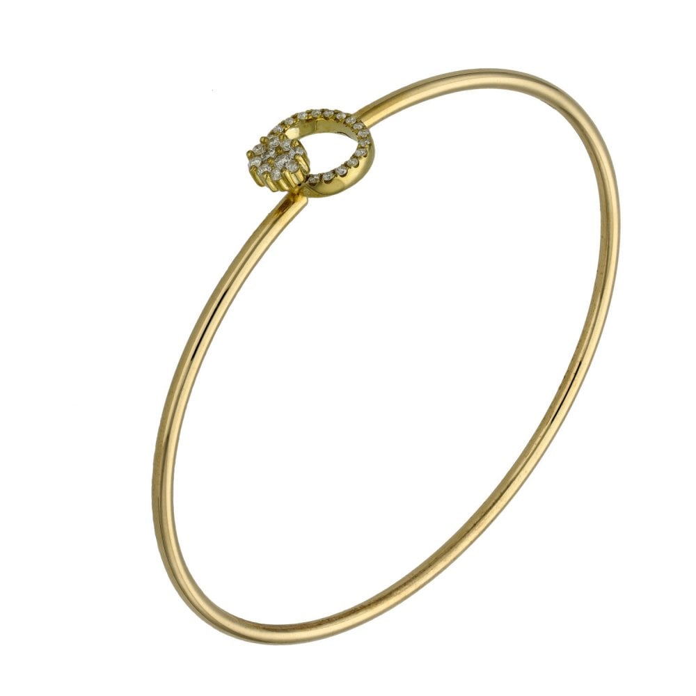 Ladies 9ct Yellow Gold 0.20ct Diamond Bangle - 3.6g