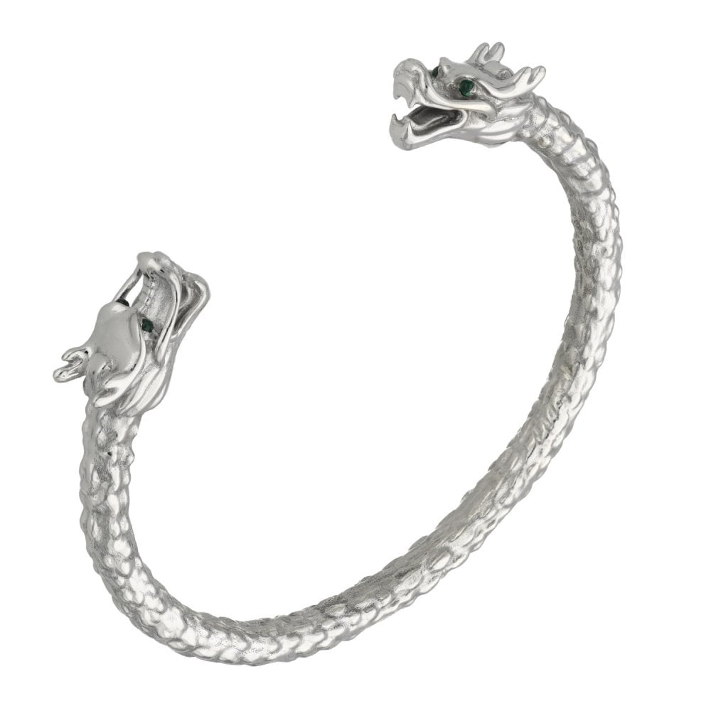 9ct White Gold Emerald Set Dragon Torque Bangle - 110.8g
