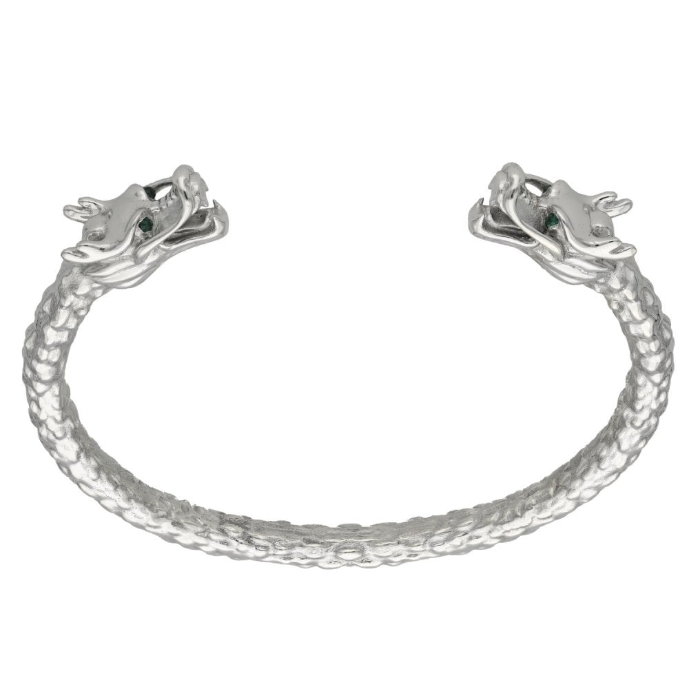 9ct White Gold Emerald Set Dragon Torque Bangle - 110.8g