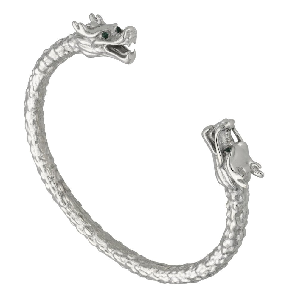 9ct White Gold Emerald Set Dragon Torque Bangle - 110.8g