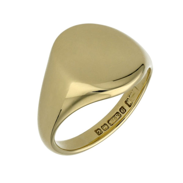 9ct Yellow Gold Plain Oval Shaped Signet Ring - Size Q