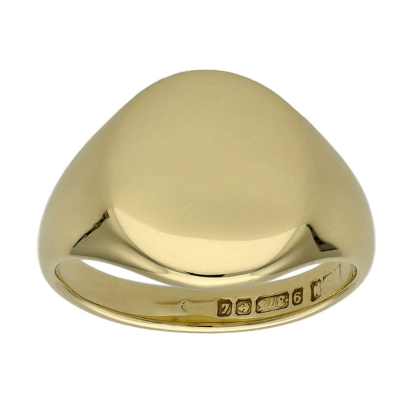 9ct Yellow Gold Plain Oval Shaped Signet Ring - Size Q