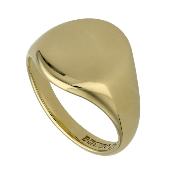 9ct Yellow Gold Plain Oval Shaped Signet Ring - Size Q