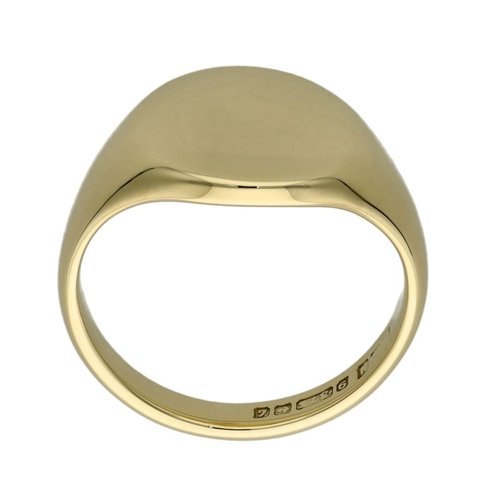 9ct Yellow Gold Plain Oval Shaped Signet Ring - Size Q