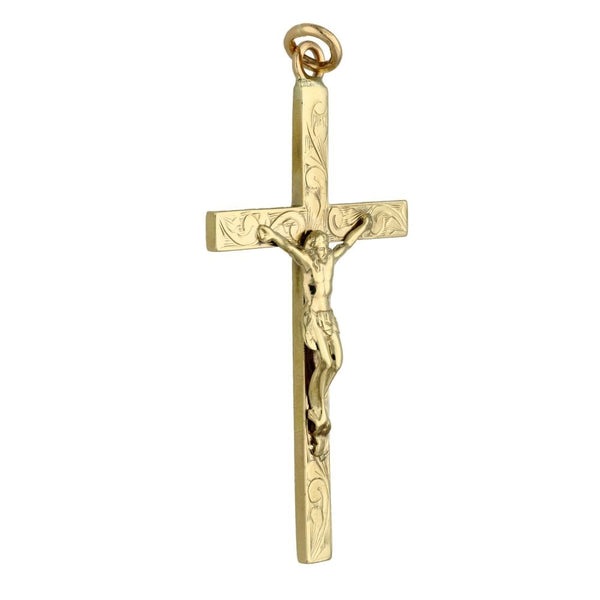 9ct Yellow Gold Patterned Crucifix Pendant - 13.5g