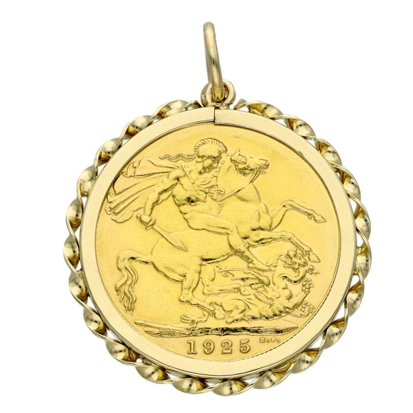 1925 Yellow Gold Full Sovereign Coin Pendant - 9.6g