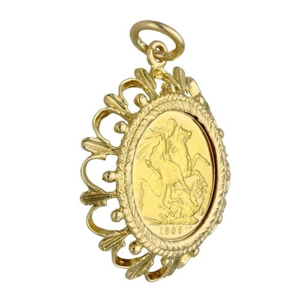 1905 Yellow Gold Full Sovereign Coin Pendant - 34x38mm - 12.9g