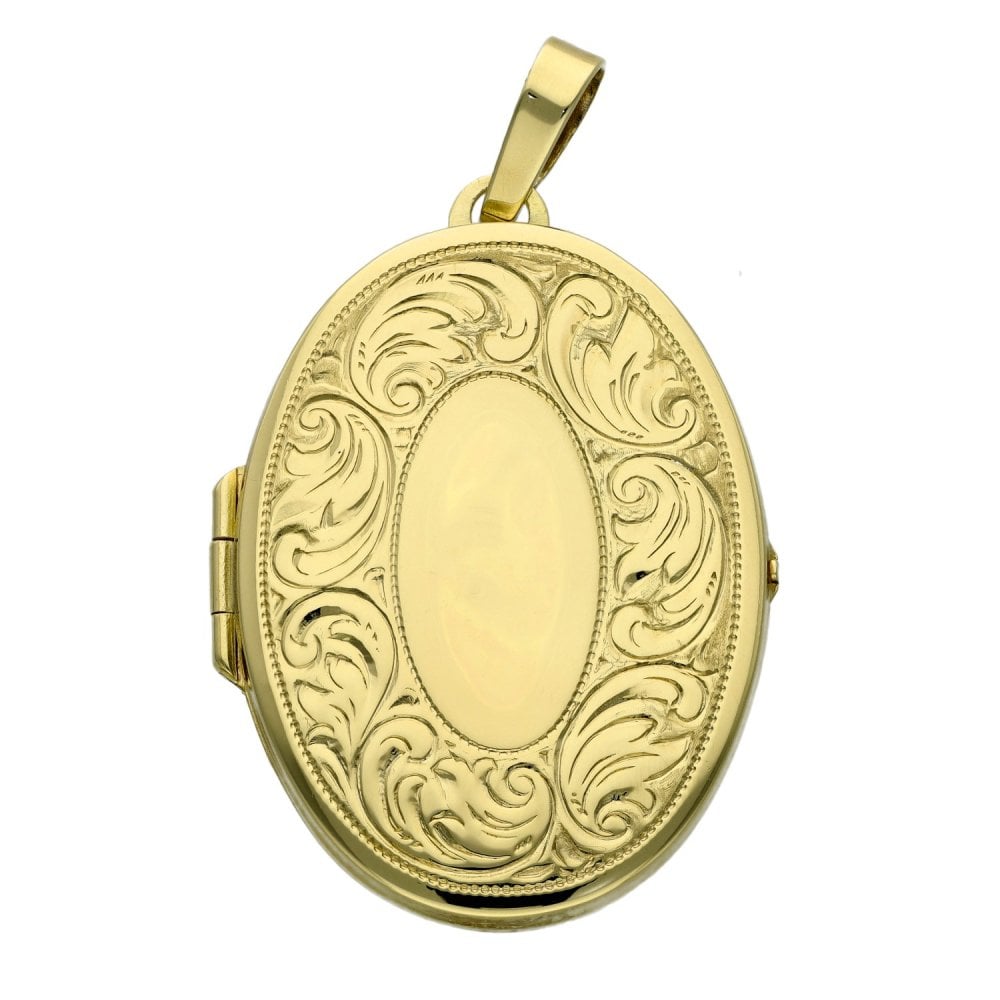 9ct Yellow Gold Oval Shaped Patterned Locket - 7.2g