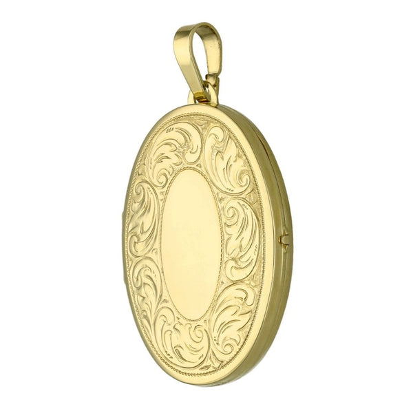 9ct Yellow Gold Oval Shaped Patterned Locket - 7.2g