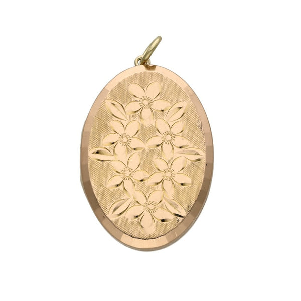 9ct Yellow Gold Oval Flower Pattern Locket - 23x33x5mm - 7.7g