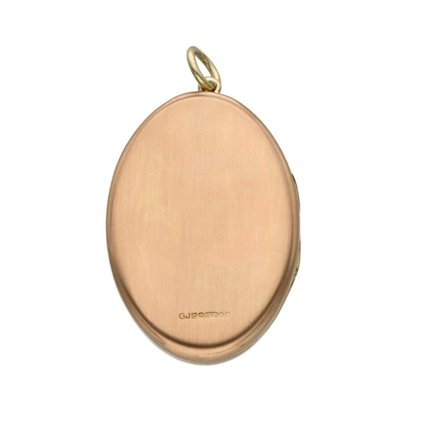 9ct Yellow Gold Oval Flower Pattern Locket - 23x33x5mm - 7.7g