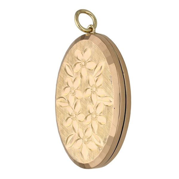 9ct Yellow Gold Oval Flower Pattern Locket - 23x33x5mm - 7.7g