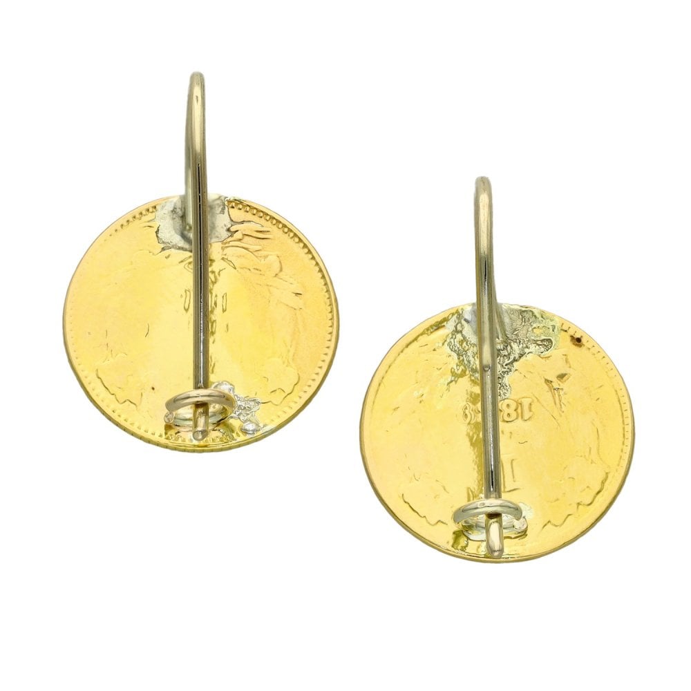 1889 Yellow Gold 1 Dollar Coin Earrings - 3.7g