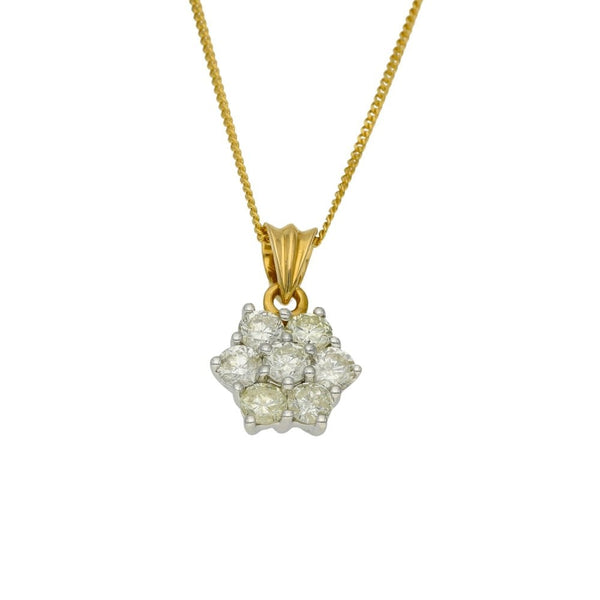 Ladies 18ct Yellow Gold 1.00ct Diamond Cluster Pendant & Chain