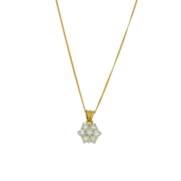 Ladies 18ct Yellow Gold 1.00ct Diamond Cluster Pendant & Chain
