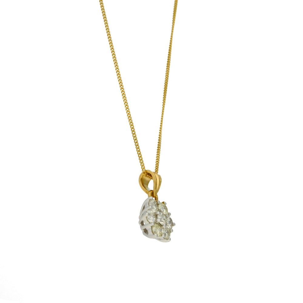 Ladies 18ct Yellow Gold 1.00ct Diamond Cluster Pendant & Chain