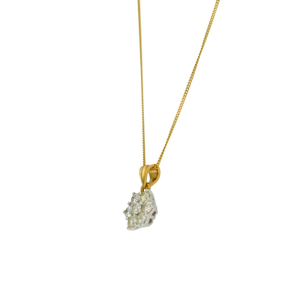 Ladies 18ct Yellow Gold 1.00ct Diamond Cluster Pendant & Chain